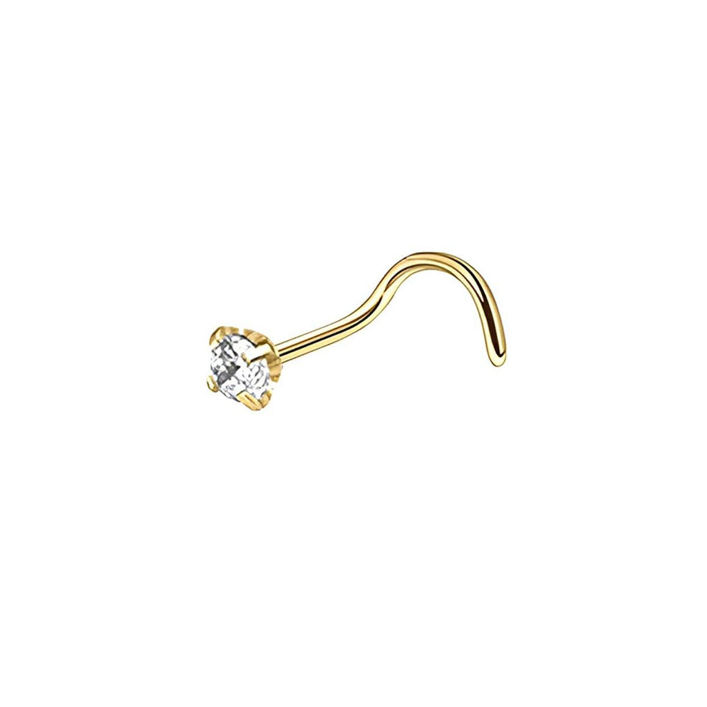 Stainless Steel Nosepiece with Gold Nose Stud Stylish Piercing Jewellery Women - L-Shaped Rod-2mm