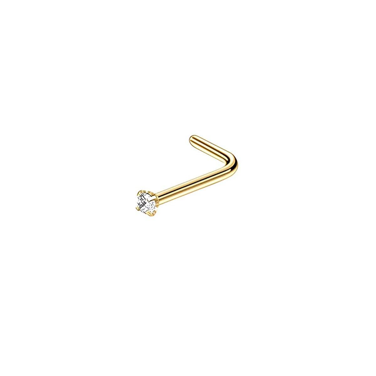 Stainless Steel Nosepiece with Gold Nose Stud Stylish Piercing Jewellery Women - L-Shaped Rod-2mm