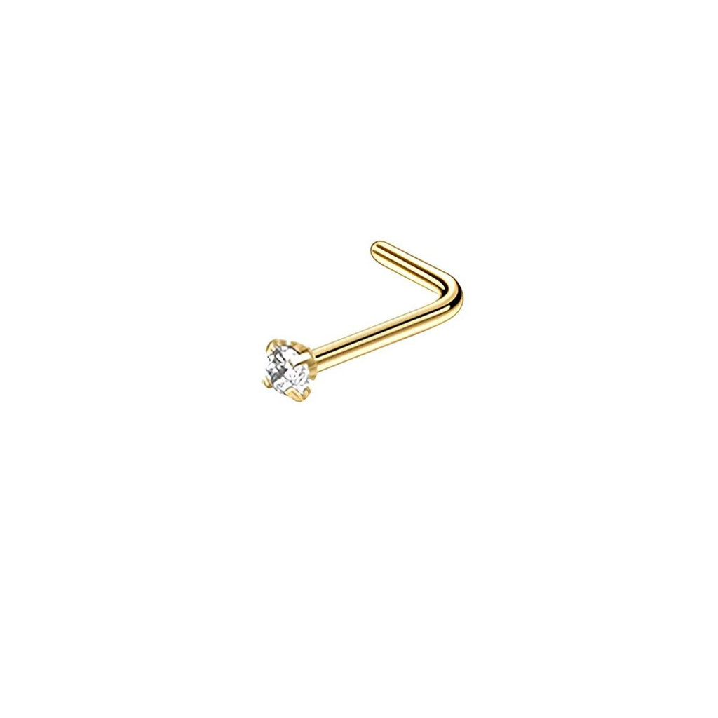 Stainless Steel Nosepiece with Gold Nose Stud Stylish Piercing Jewellery Women - L-Shaped Rod-3mm
