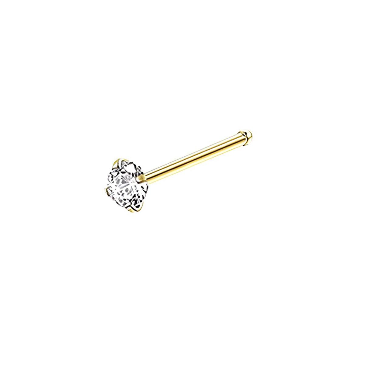 Stainless Steel Nosepiece with Gold Nose Stud Stylish Piercing Jewellery Women - S-Shaped Rod-2.5mm
