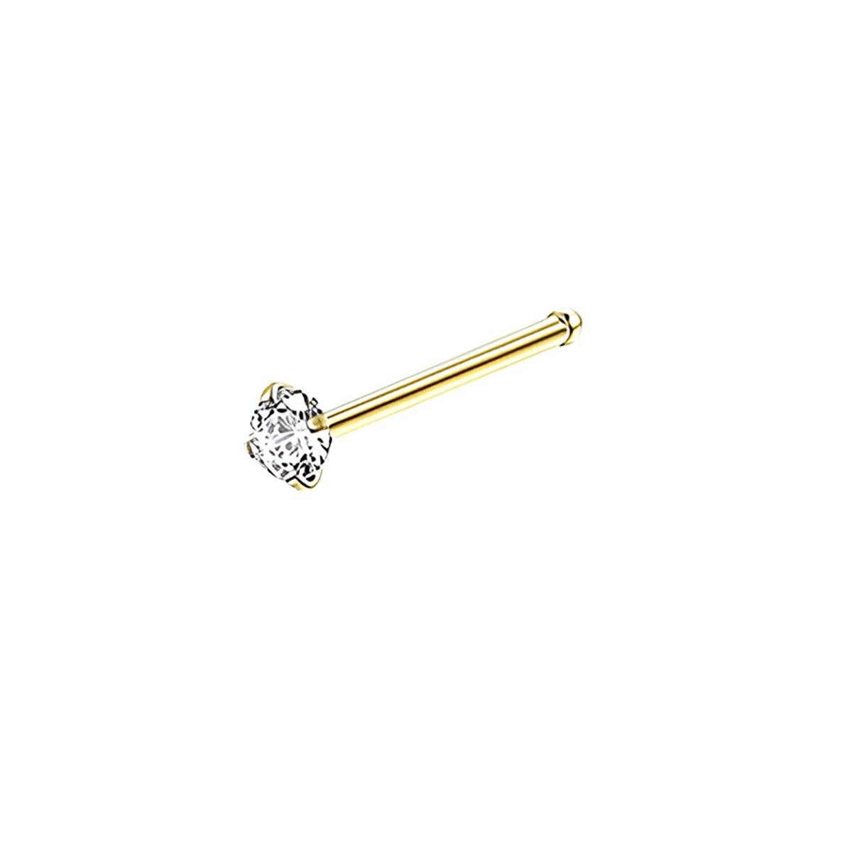 Stainless Steel Nosepiece with Gold Nose Stud Stylish Piercing Jewellery Women - S-Shaped Rod-3mm