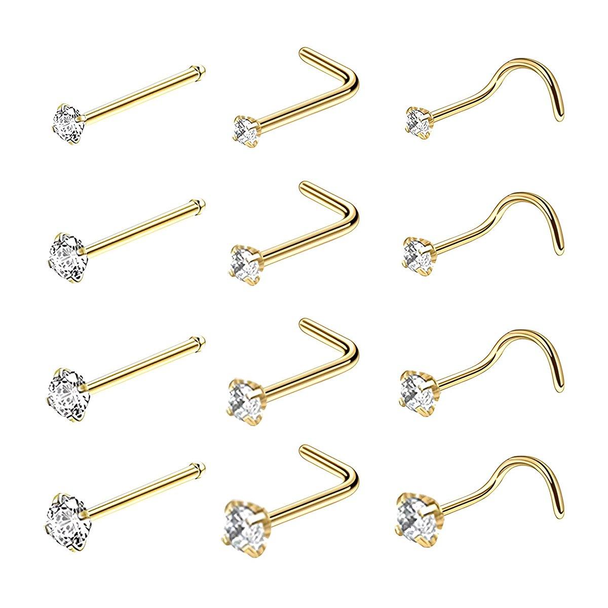 Stainless Steel Nosepiece with Gold Nose Stud Stylish Piercing Jewellery Women - Straight Rod-2mm