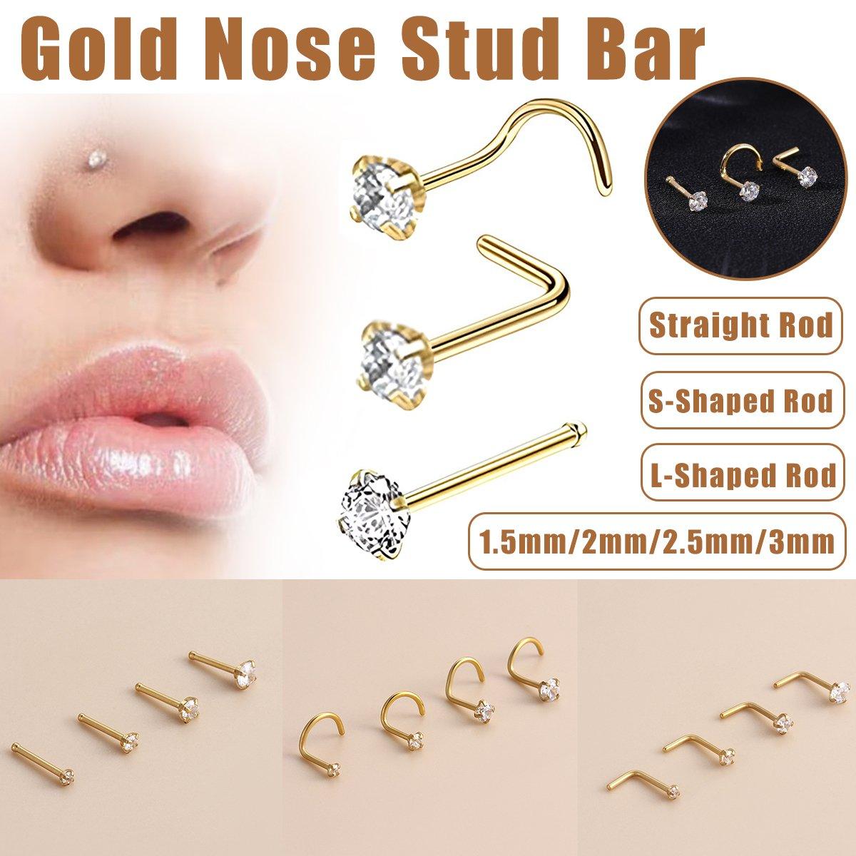 Stainless Steel Nosepiece with Gold Nose Stud Stylish Piercing Jewellery Women - Straight Rod-2.5mm