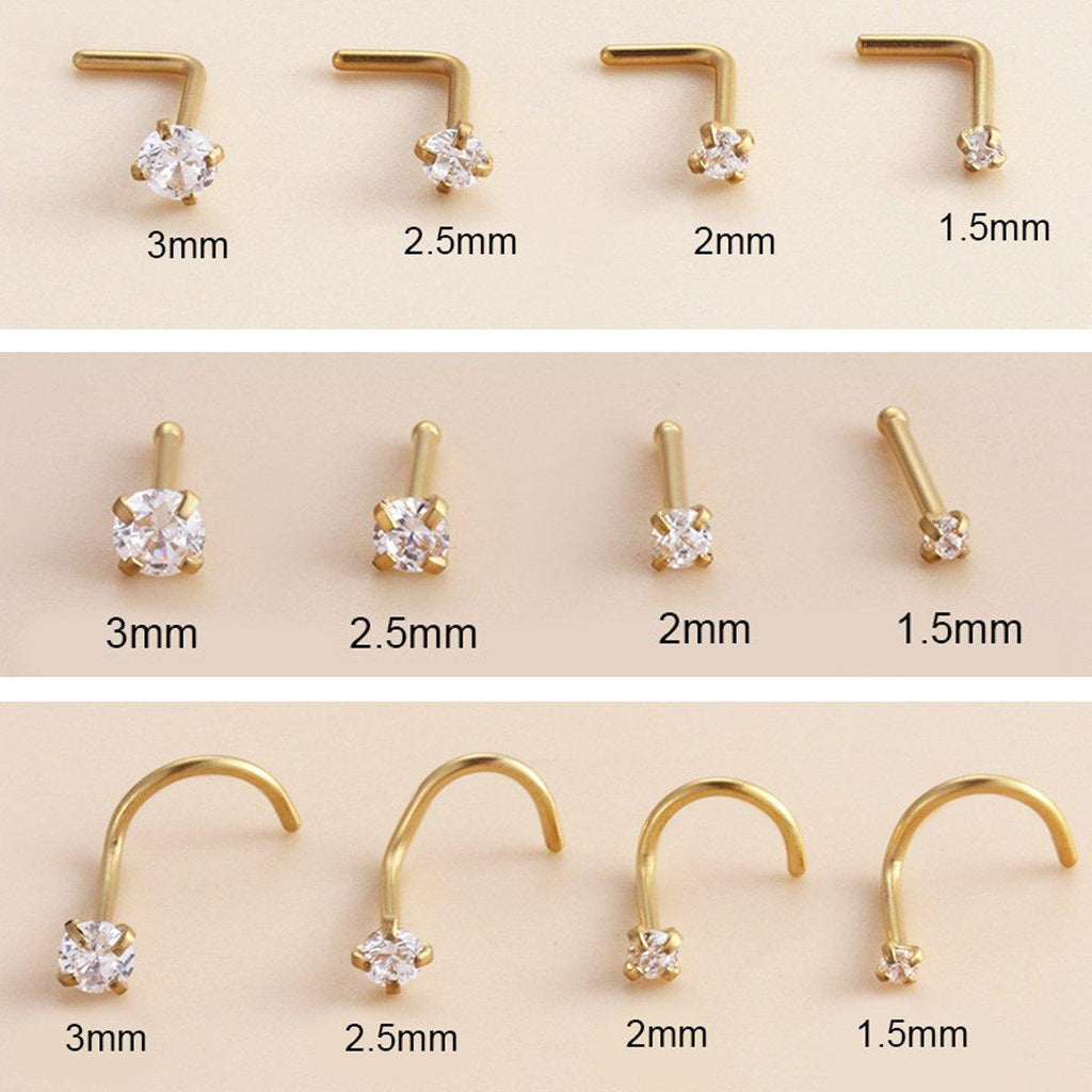 Stainless Steel Nosepiece with Gold Nose Stud Stylish Piercing Jewellery Women - Straight Rod-2.5mm