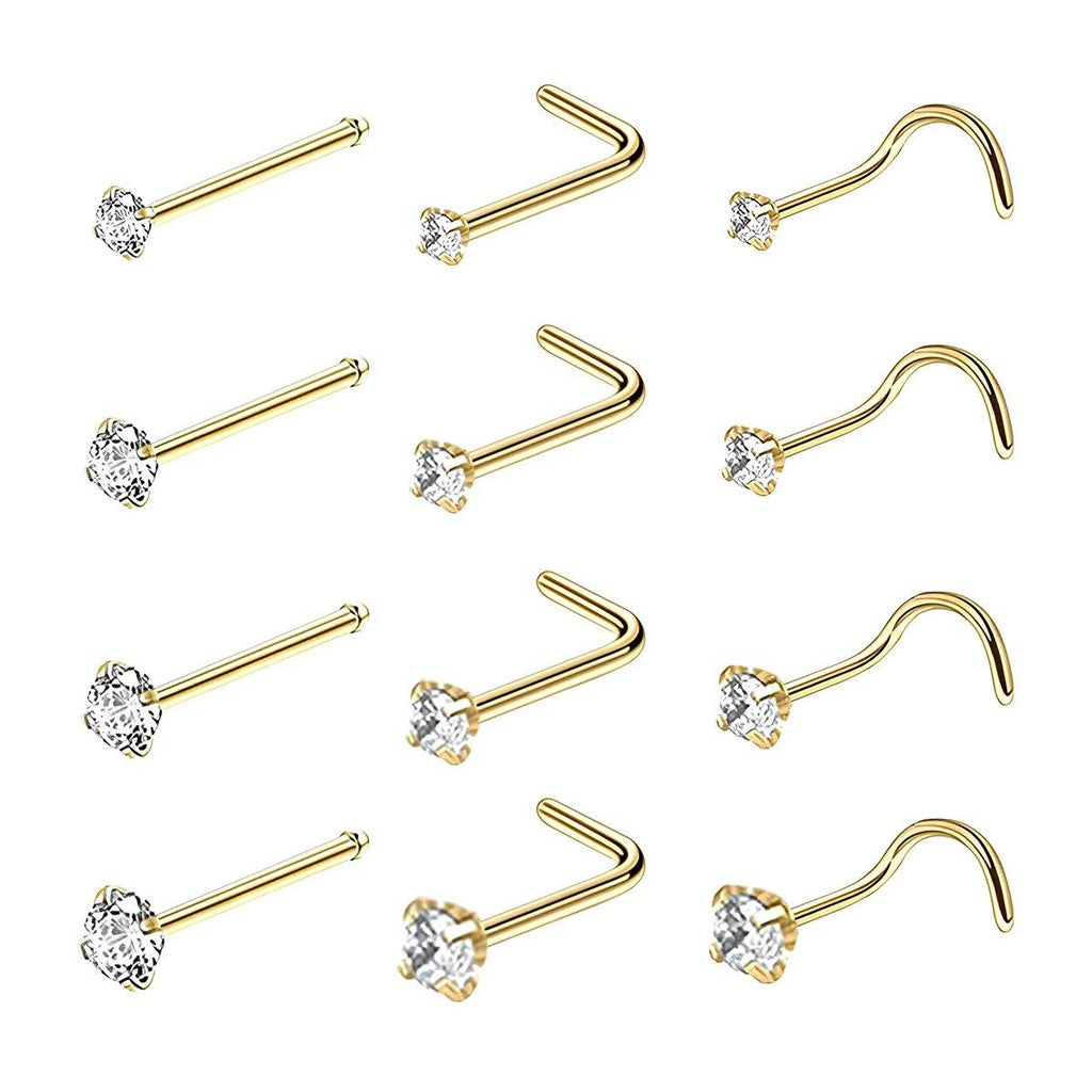Stainless Steel Nosepiece with Gold Nose Stud Stylish Piercing Jewellery Women - Straight Rod-3mm
