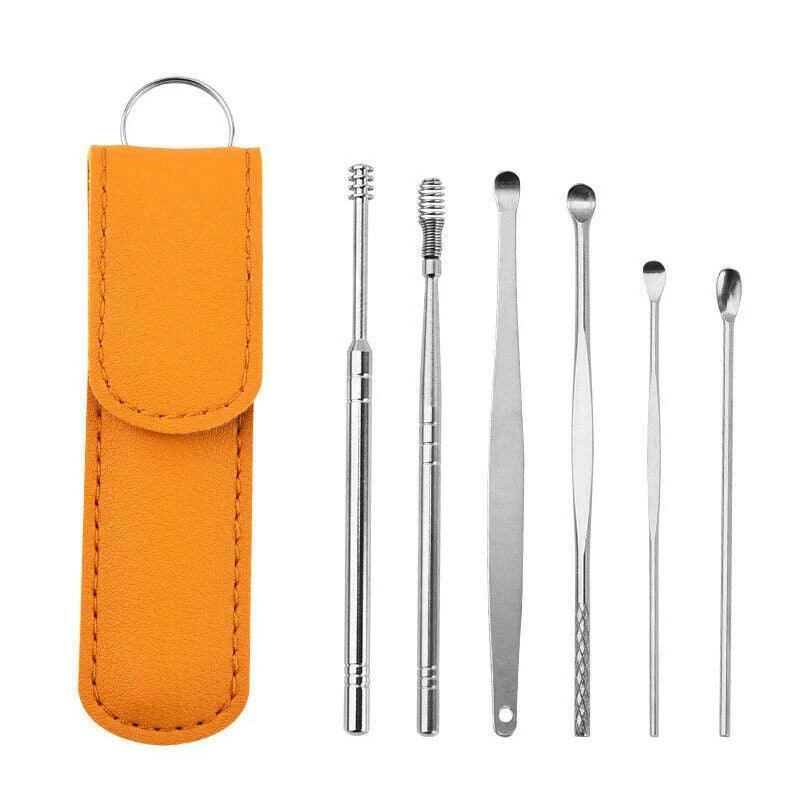 6Pcs Stainless Steel Ear Pick Curette Wax Cleaner Earpick Remover Earwax Removal - Blue