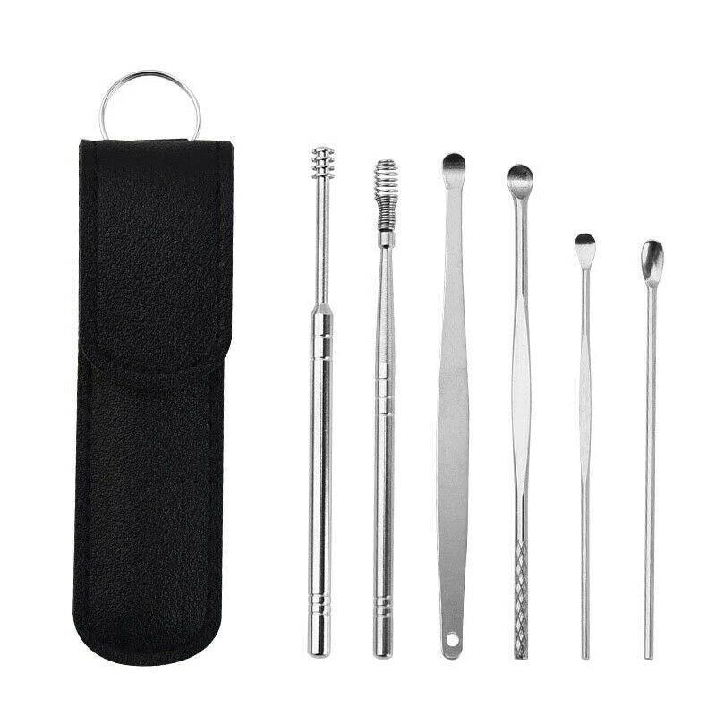 6Pcs Stainless Steel Ear Pick Curette Wax Cleaner Earpick Remover Earwax Removal - Yellow