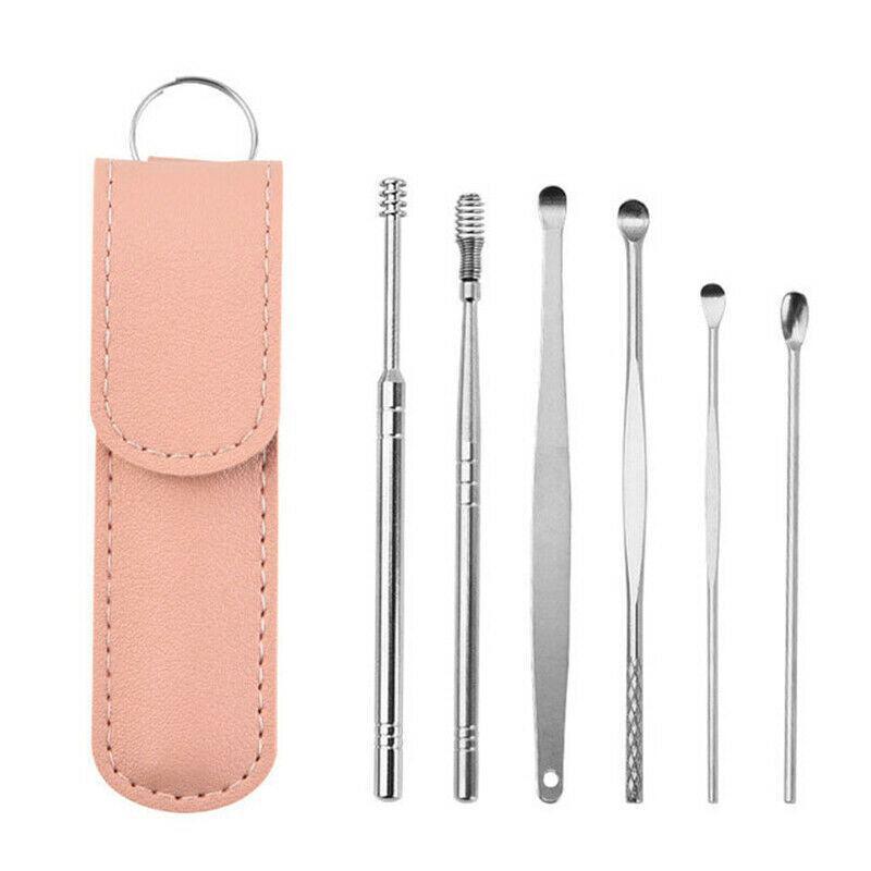 6Pcs Stainless Steel Ear Pick Curette Wax Cleaner Earpick Remover Earwax Removal - Yellow