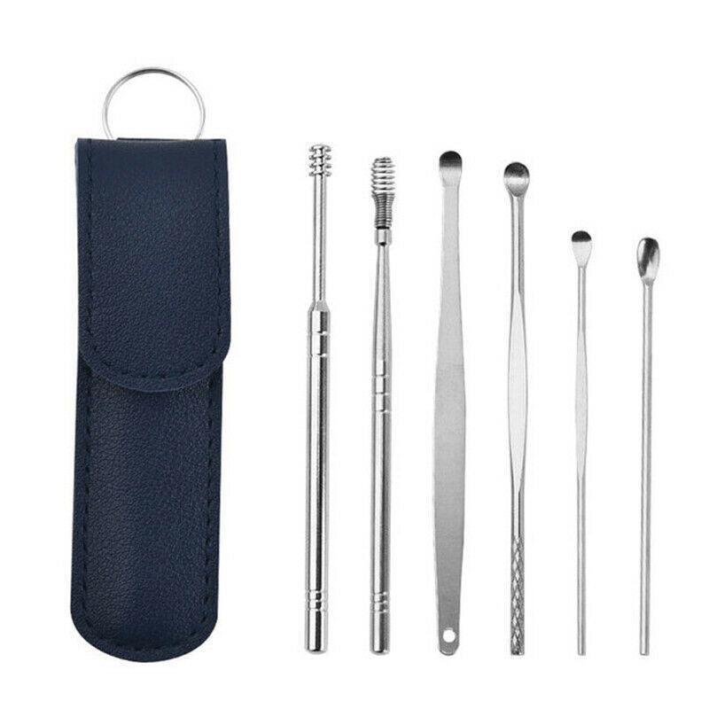 6Pcs Stainless Steel Ear Pick Curette Wax Cleaner Earpick Remover Earwax Removal - Yellow