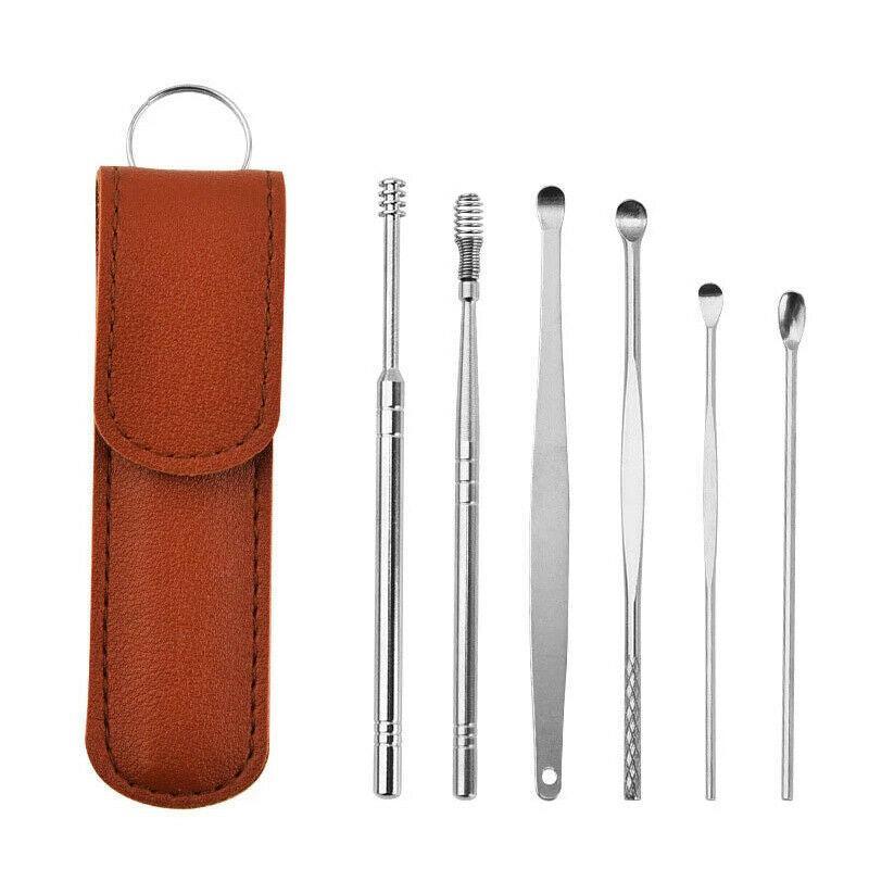 6Pcs Stainless Steel Ear Pick Curette Wax Cleaner Earpick Remover Earwax Removal - Yellow