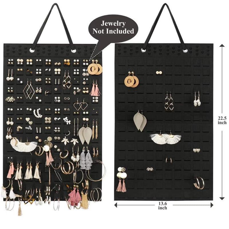 Hanging Jewelry Organizer Earring Necklace Holder Felt Display Storage Rack - White