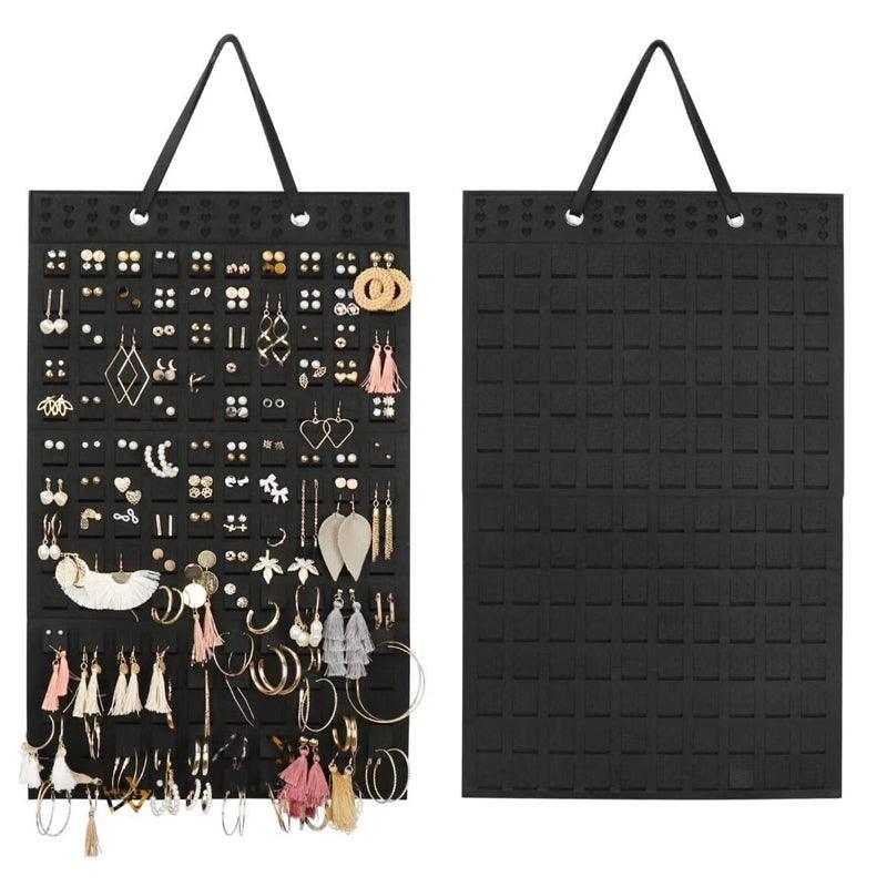 Hanging Jewelry Organizer Earring Necklace Holder Felt Display Storage Rack - White