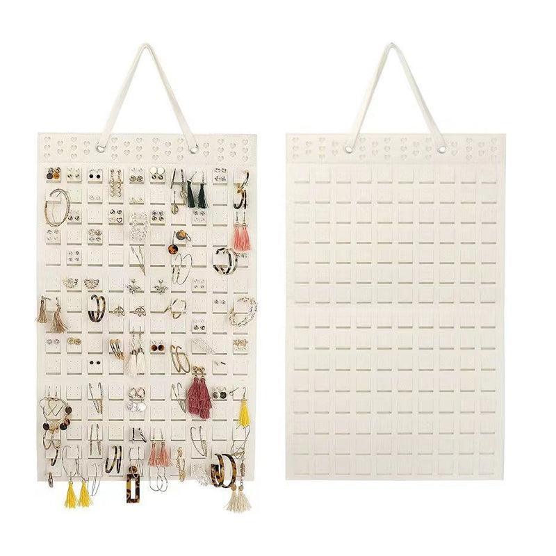 Hanging Jewelry Organizer Earring Necklace Holder Felt Display Storage Rack - White