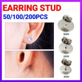 50/100/200PCS Earring Stud Posts Pads+Nut Backs Silvery Surgical Steel DIY Craft 4MM - 50PCS (50xpads&50xbacks)