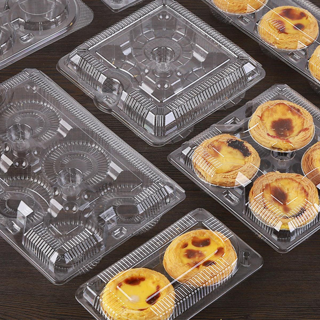 100PCS Transparent Plastic Egg Tart Box Disposable Bakery Packing Container - 17x18cm