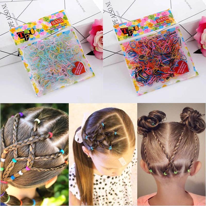400pcs Small Elastic Rubber Band Hair Ties Multi Colour Black Ponytail Holders - Fluorescence