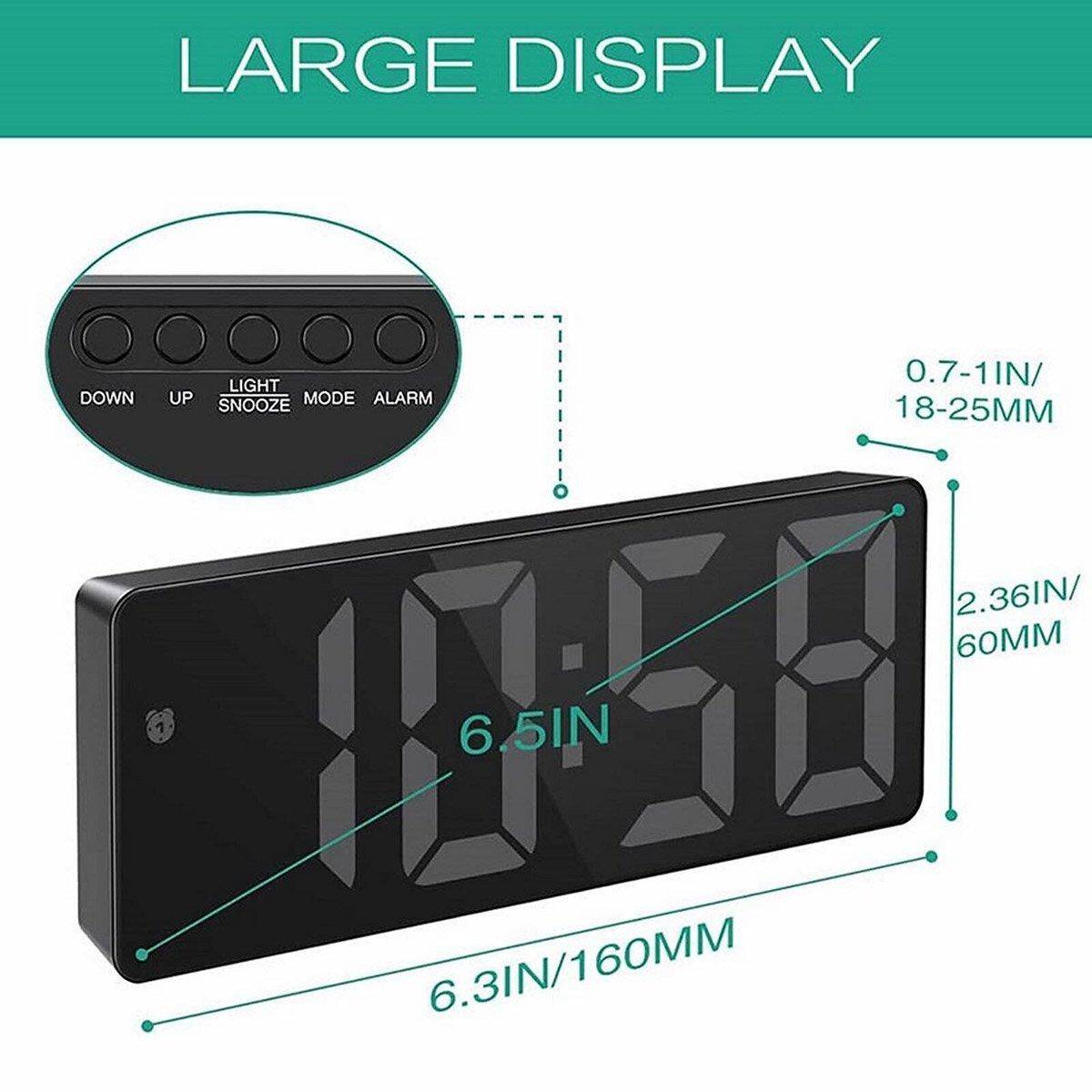 LED Digital Alarm Clock Large Display Dual Power Options Home Office Decor - White