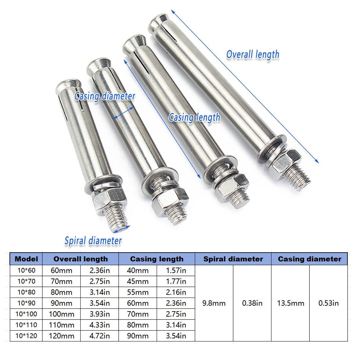 M10 Stainless Steel Hex Head Expansion Anchor Bolts Heavy Duty Screws - M10*100