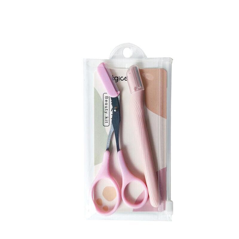 Eyebrow Scissors with Comb Stainless Steel Makeup Trimmer Beauty Tool 3 Colours - White (Eyebrow Razor + Scissor)