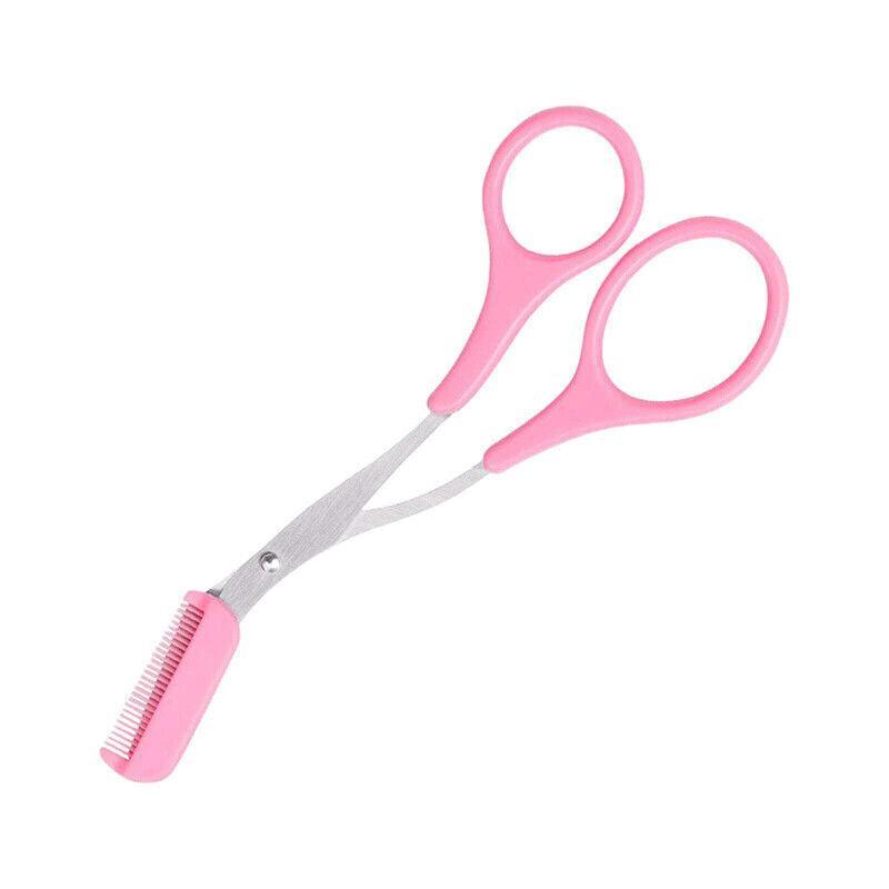 Eyebrow Scissors with Comb Stainless Steel Makeup Trimmer Beauty Tool 3 Colours - Pink