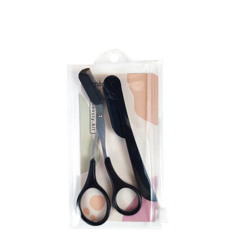 Eyebrow Scissors with Comb Stainless Steel Makeup Trimmer Beauty Tool 3 Colours - Pink