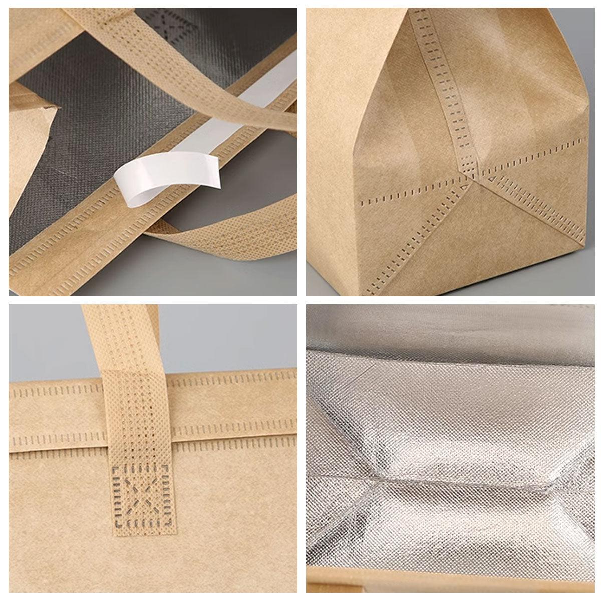 50pcs Thermal Insulation Packing Bag Non Woven Milk Tea Cake Food Storage Bag - Kraft-26x26x17cm