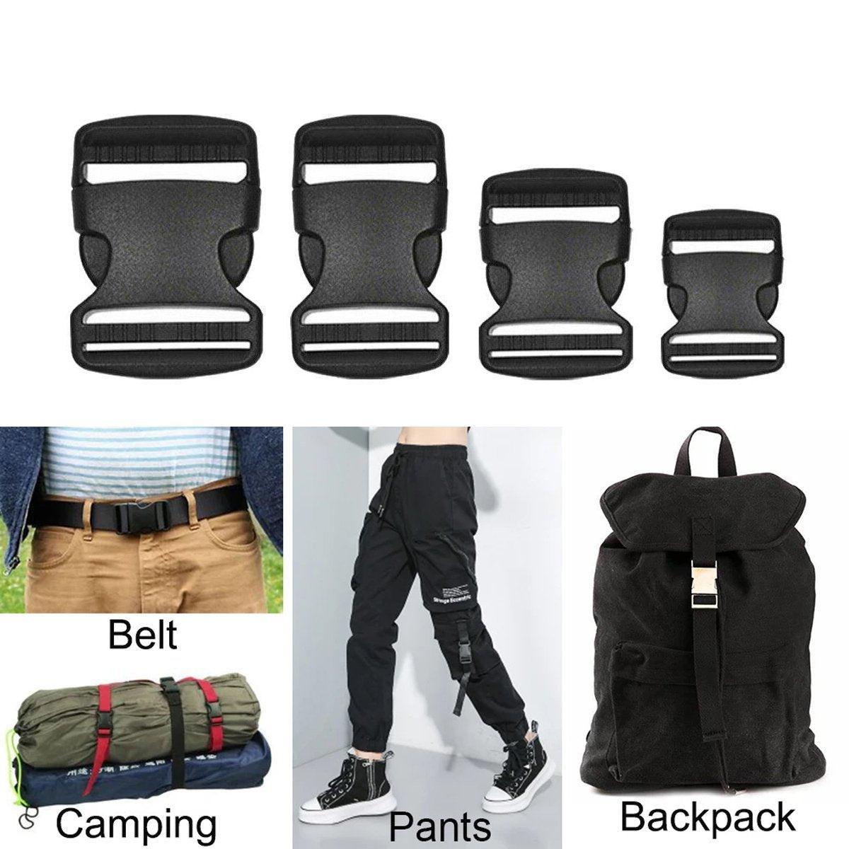 10pcs Black Plastic Buckle Clips for School Bag Backpack Strap Multifunctional - 25mm