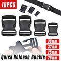 10pcs Black Plastic Buckle Clips for School Bag Backpack Strap Multifunctional - 32mm