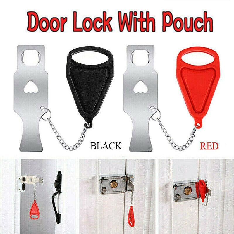 Portable Door Lock Hardware Travel Hotel Home Security Addalock Anti-Intrusion Device - Red