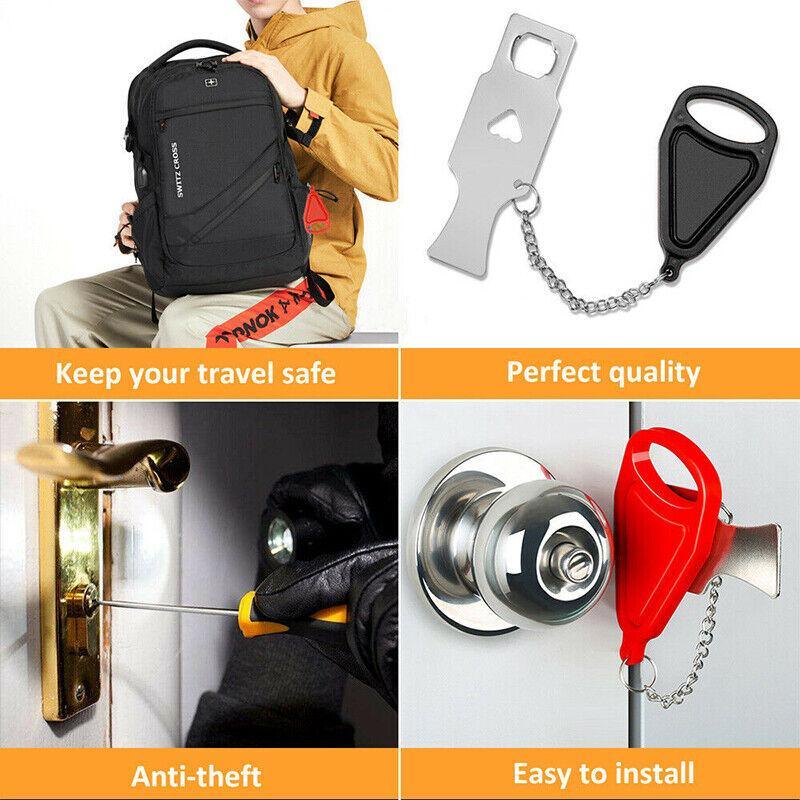 Portable Door Lock Hardware Travel Hotel Home Security Addalock Anti-Intrusion Device - Red