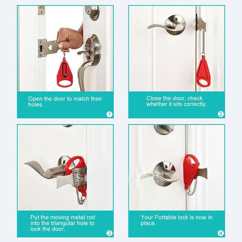 Portable Door Lock Hardware Travel Hotel Home Security Addalock Anti-Intrusion Device - Red