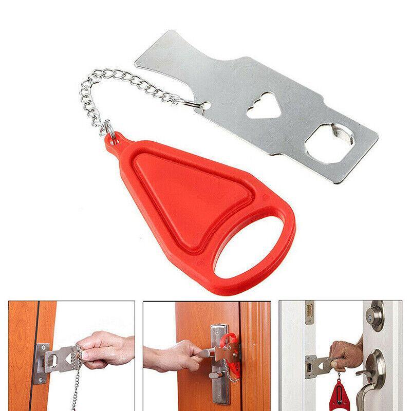 Portable Door Lock Hardware Travel Hotel Home Security Addalock Anti-Intrusion Device - Red