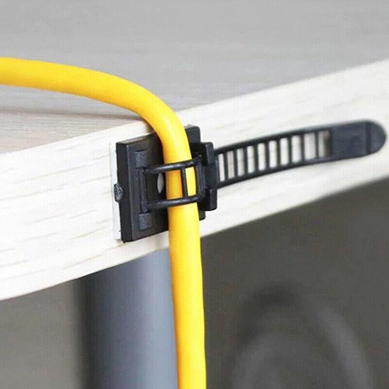 Adjustable Cable Clips Straps Adhesive Cord Management Wire Organizer Black Au