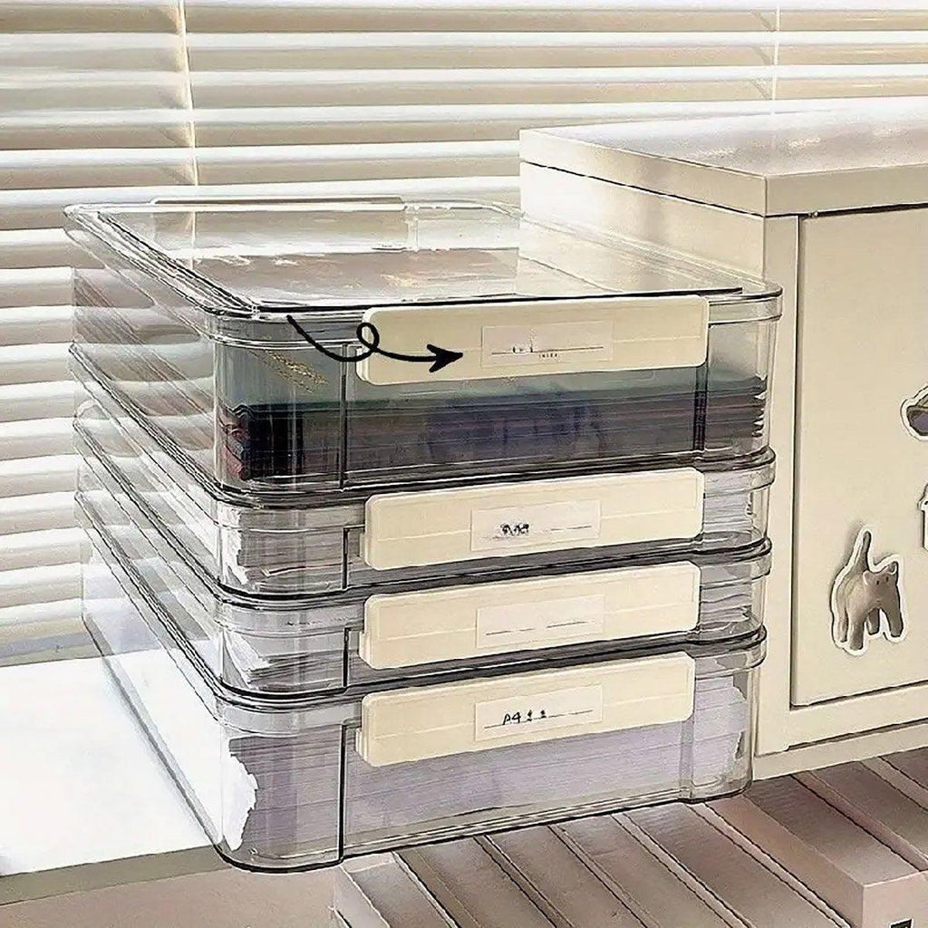 Large Capacity A4 File Storage Box Transparent Plastic Document Organizer Case - Large