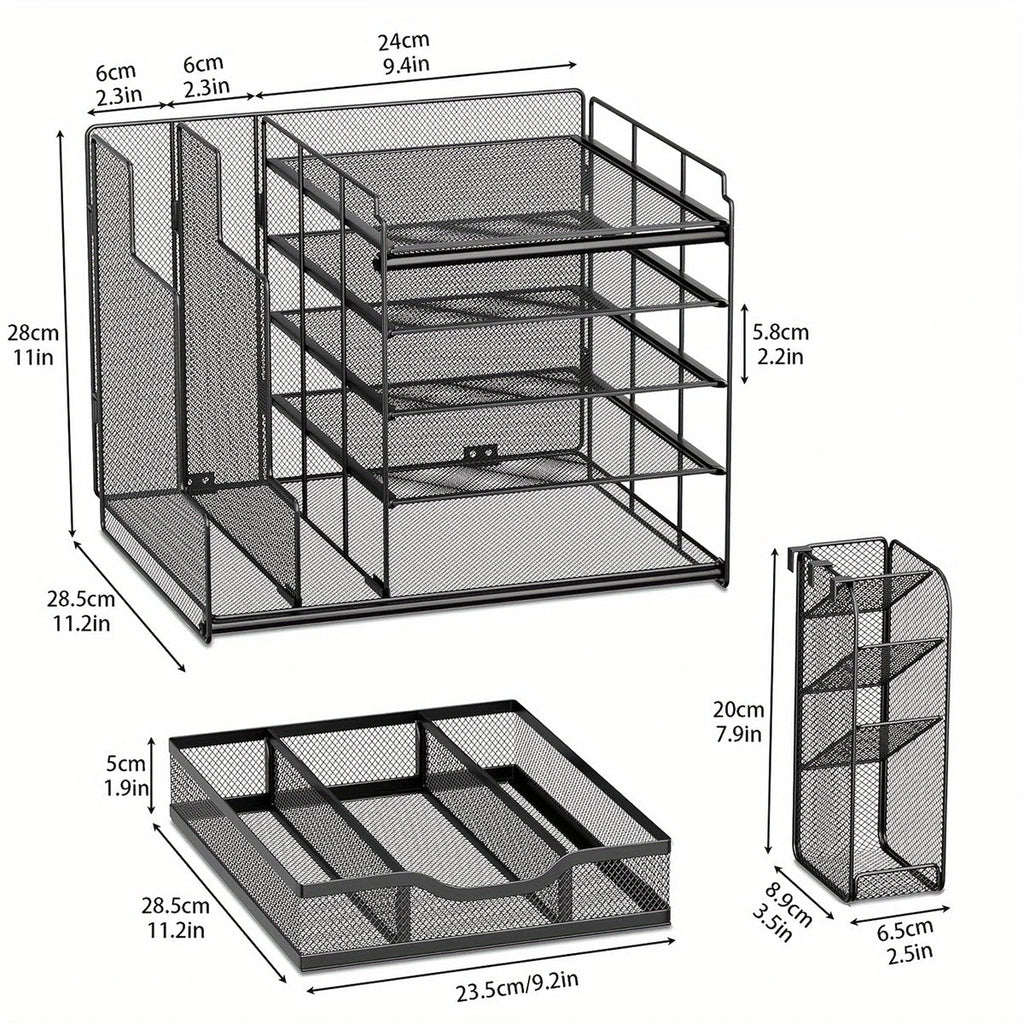 Multi Layer Desktop File Rack Storage Organizer Black Plastic for Office Home