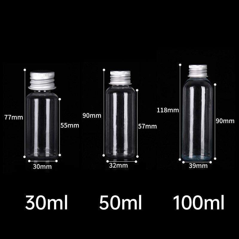 50/100pcs Clear Plastic Bottles with Aluminum Caps Liquid Dispenser Containers - 50ml-100pcs
