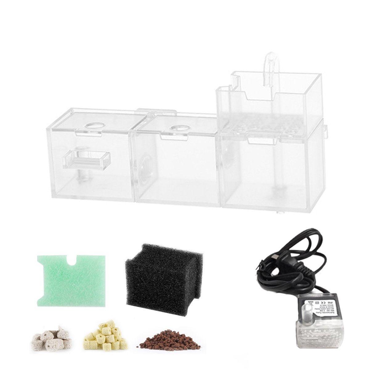 Fish Tank Filter Box 3in1 Oxygenating Wall Mount Built In Silent Water Purifier - Black-2Grids