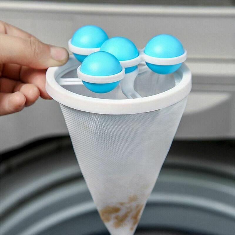 2 Pcs Reusable Hair Lint Catcher Removal Net Bag Wash Machine Float Filter - Pink