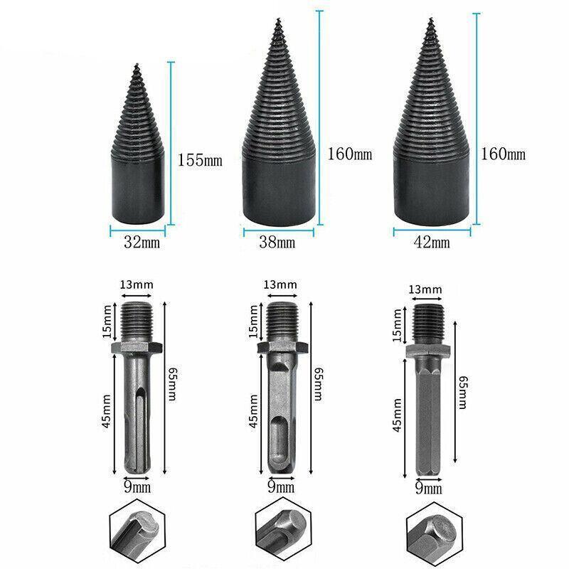 32-42mm High Speed Twist Firewood Drill Bit Wood Splitting Splitter Cone Driver - 38MM