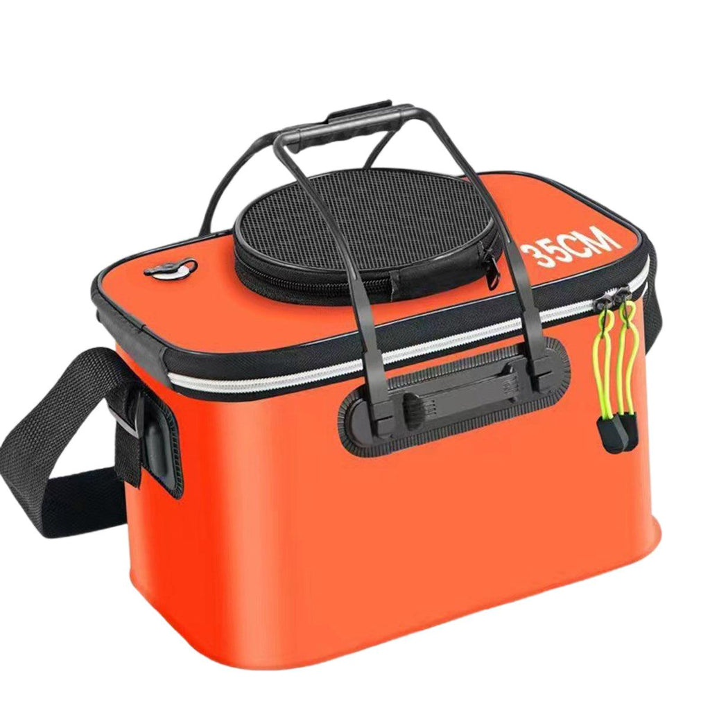 Portable Folding EVA Fishing Bucket Multi Use Live Fish Container with Strap - Black-35cm