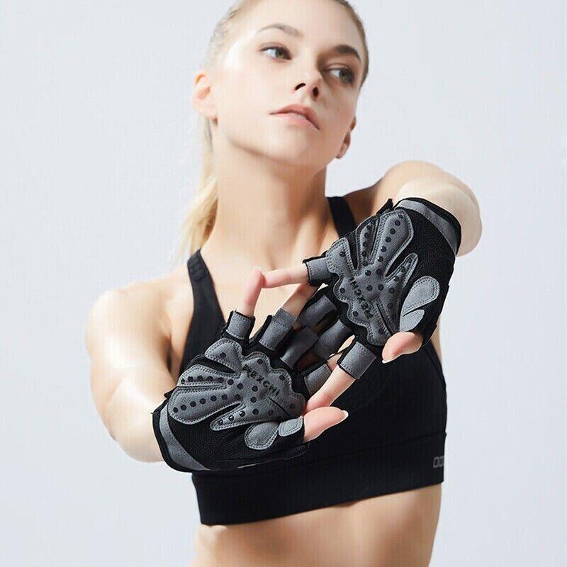 M Size Women Fitness Gym Training Gloves Half Finger Gel Weight Lifting Workout Gloves - Grey
