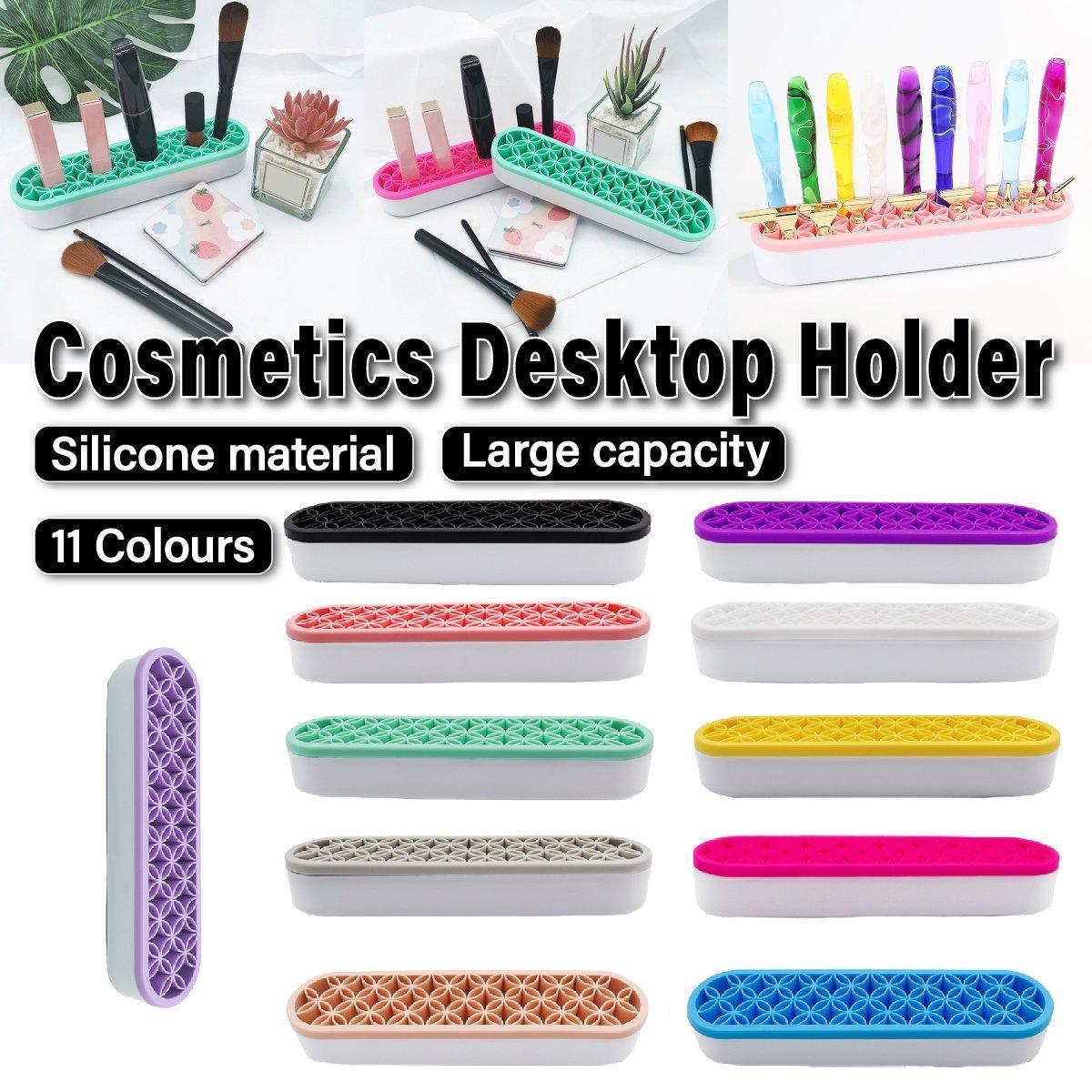 Silicone Makeup Organizer Cosmetic Storage Box Lipstick Brush Holder Desktop Box - Pink