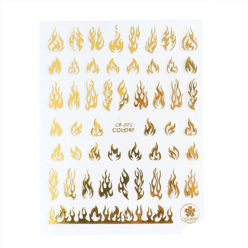 3D Flame Nail Stickers Fire Design Manicure Decals Self Adhesive Nail Art Sheet - Black