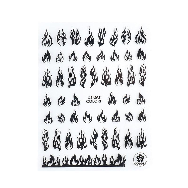 3D Flame Nail Stickers Fire Design Manicure Decals Self Adhesive Nail Art Sheet - Gold
