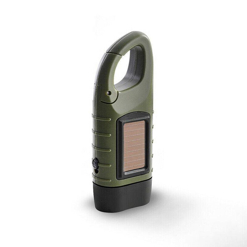 Hand Crank Solar Powered Rechargeable Led Camping Emergency Flashlight - Black
