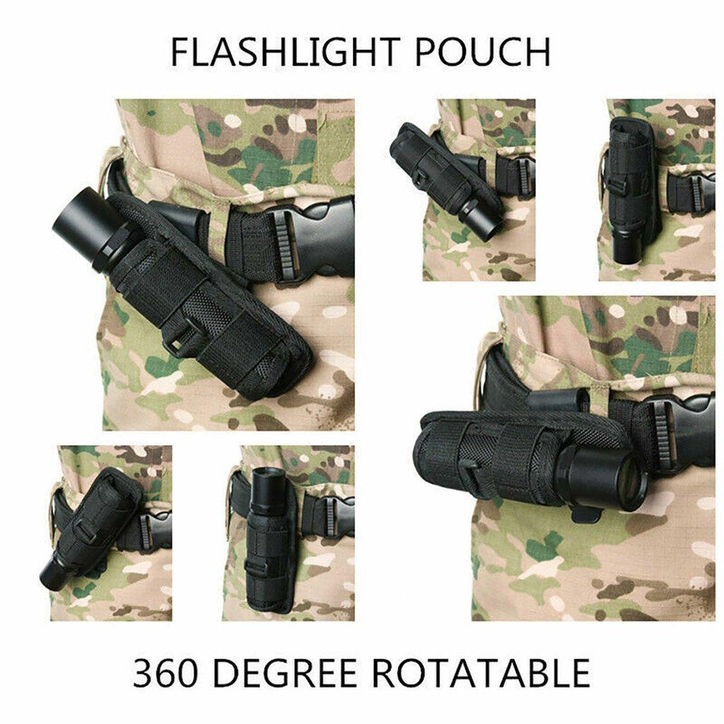 Portable Outdoor Military Flashlight Bag Pouch Tactical Case Holster Belt Holder - Black