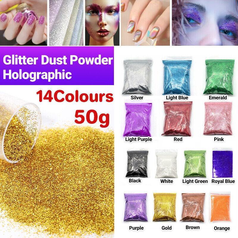 50G Fine Glitter Dust Powder Holographic Iridescent Metallic Body Nail Art Craft - Light Green