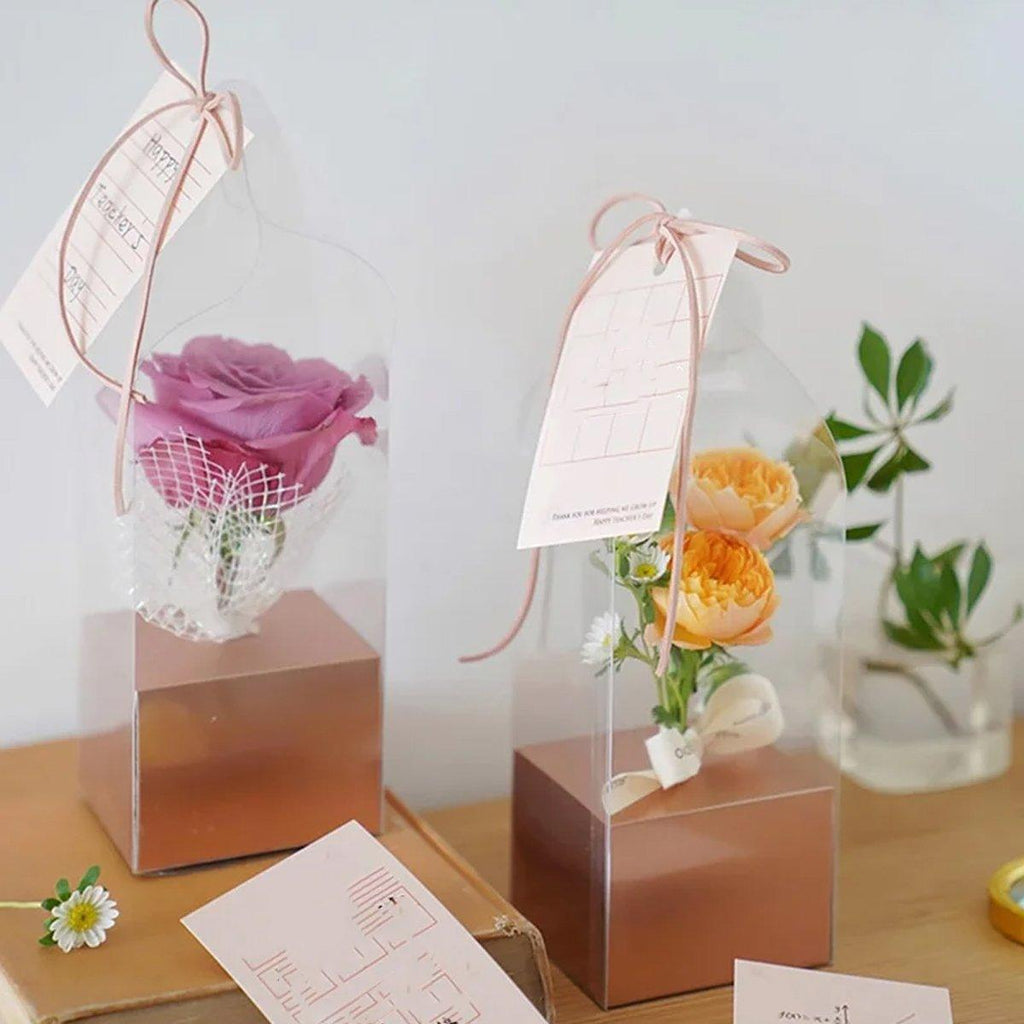 10pcs Bouquet Packaging Transparent PVC Flower Box Portable Floral Gift Boxes - Black