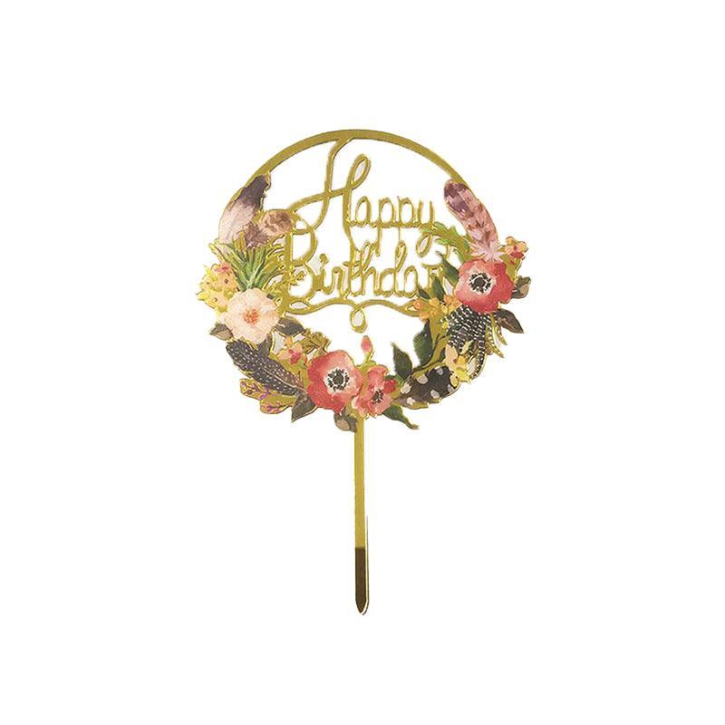 Happy Birthday Anniversary Wedding Cake Flowers Topper Acrylic Party Decorations - NO.10