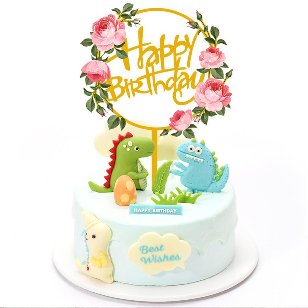 Happy Birthday Anniversary Wedding Cake Flowers Topper Acrylic Party Decorations - NO.13